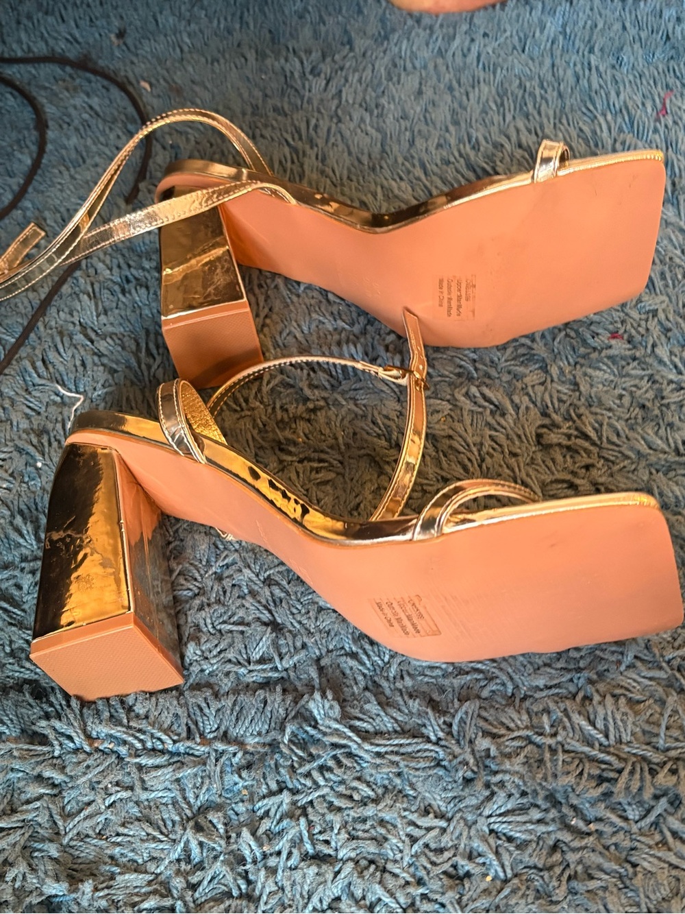 Fashion Nova Metallic Gold Strappy Square-Toe Heels - Picture 4 of 5